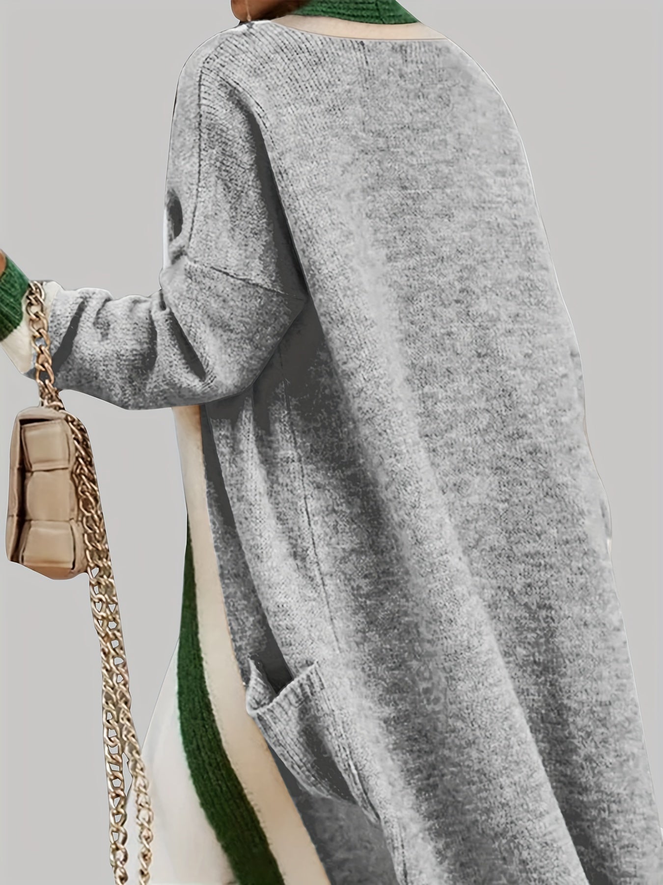 Langer Cardigan mit Offener Vorderseite - Farbkontrast-Design