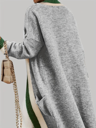Langer Cardigan mit Offener Vorderseite - Farbkontrast-Design