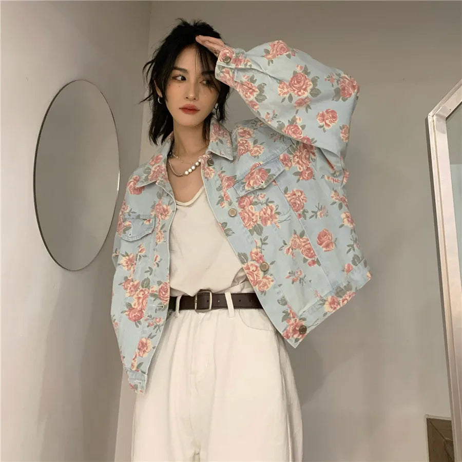 Vintage Blumenprint Kurzjacke für Damen