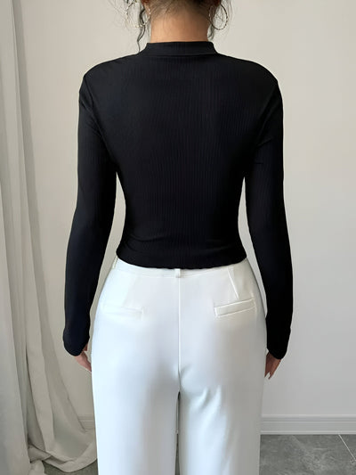 Odelina | Elegantes Langarm-T-Shirt mit hohem Kragen