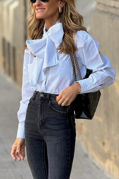 Arya® | Langarmshirt mit Schleife für Damen, stilvolles, lässiges, lockeres Oberteil