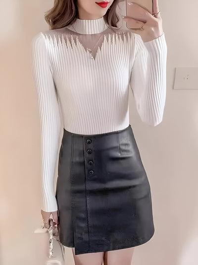 Jaycelyn | Eleganter Ripstrick-Pullover mit Mesh-Einsätzen