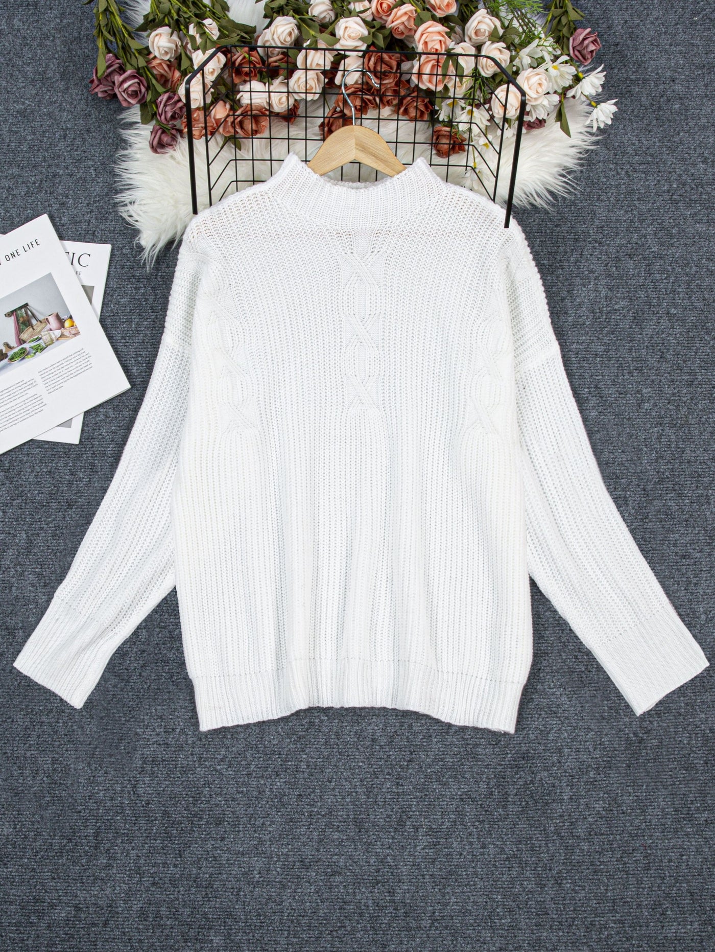 Blauer Jacquard Pullover in Plusgröße - Mia