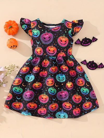 Mädchen Kleid mit Kürbis- und Geisterprint