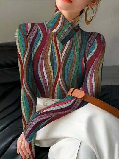 Iosefina | Schickes Farbiger Streifen Rollkragen-T-Shirt