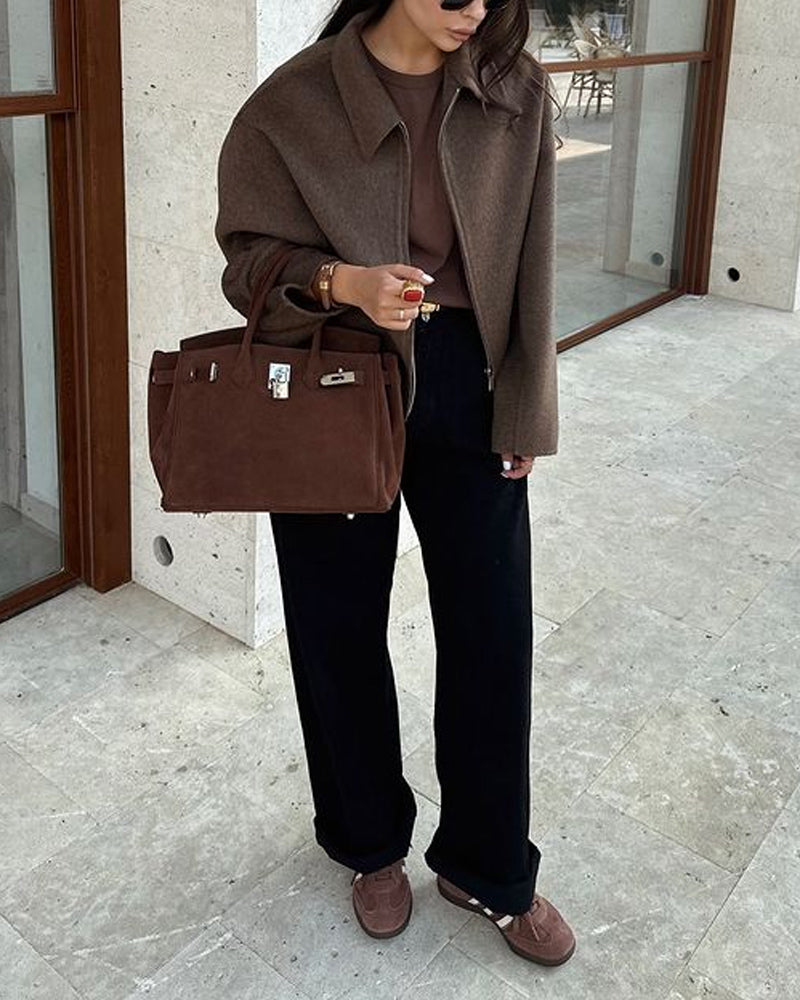 Luxuriöse Damenjacke mit Reißverschluss und übergroßen Ärmeln