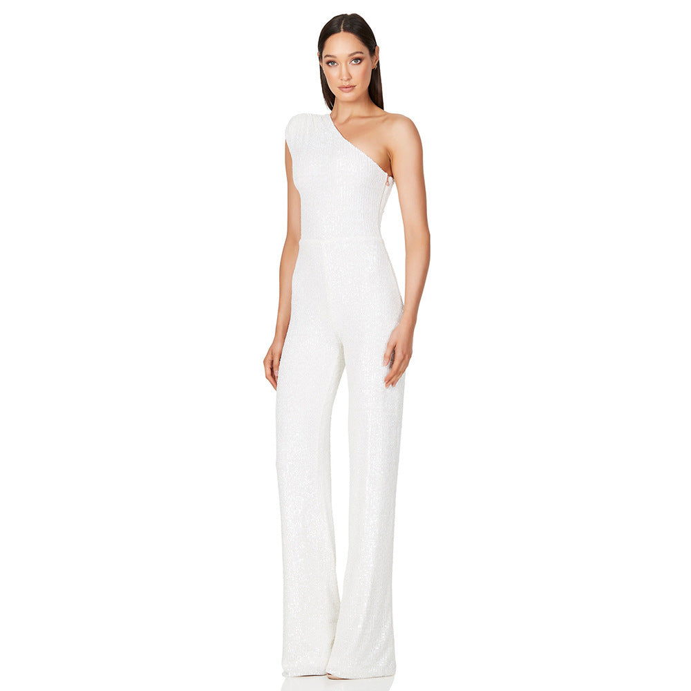 Diana – Ärmelloser Ein-Schulter-Pailletten-Jumpsuit