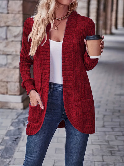 Einfarbige Offene Strickjacke - Vielseitig