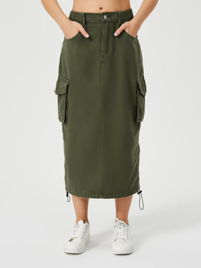 Amelia – Langer Cargo-Rock für Damen mit hohem Bund und Frontschlitz