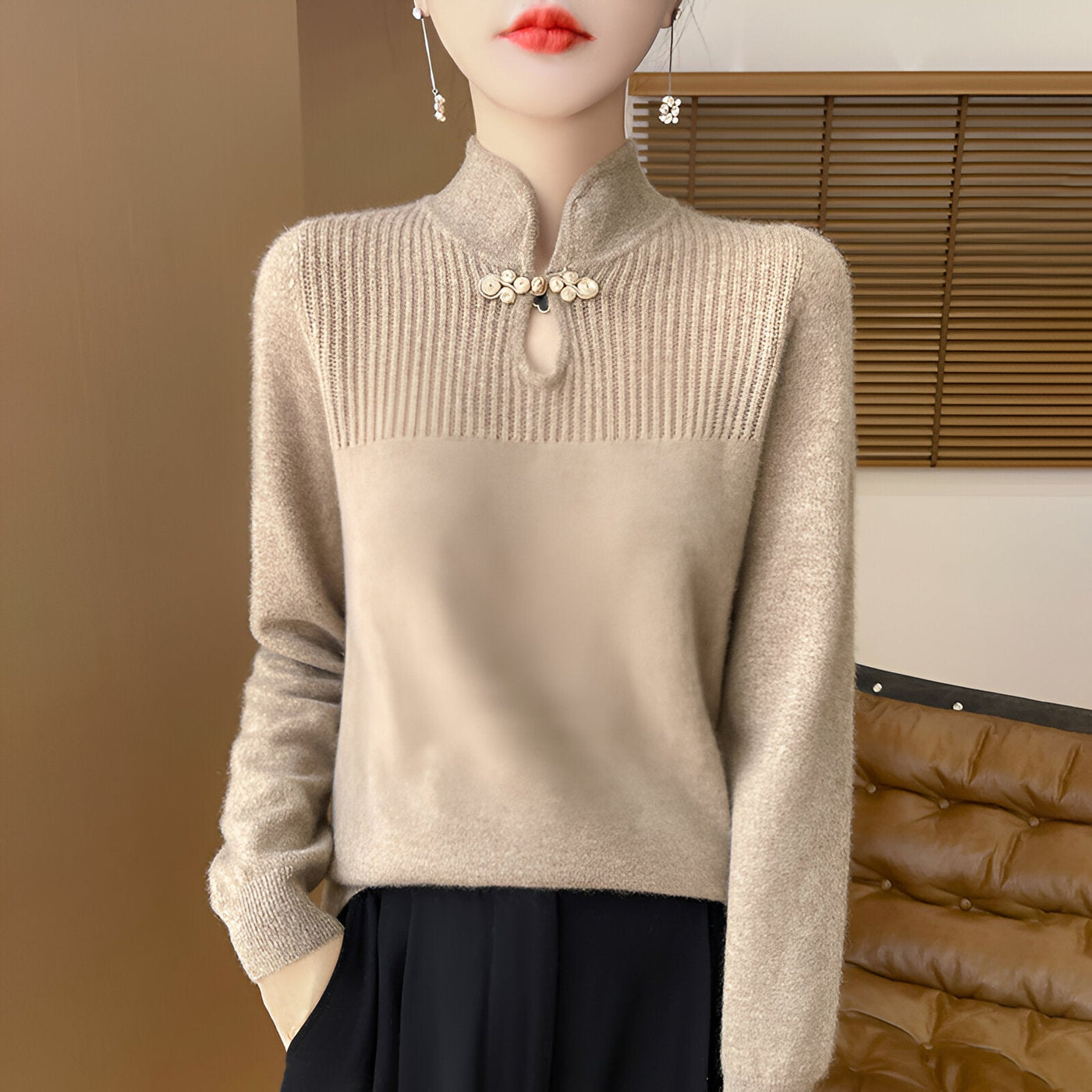 Leven | Eleganter Merino-Wollpullover im chinesischen Stil