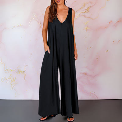 Magda™ | Bequemer Jumpsuit mit V-Ausschnitt und weitem Bein