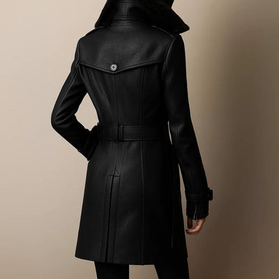 Simone™ | Eleganter mittellanger Leder-Mantel