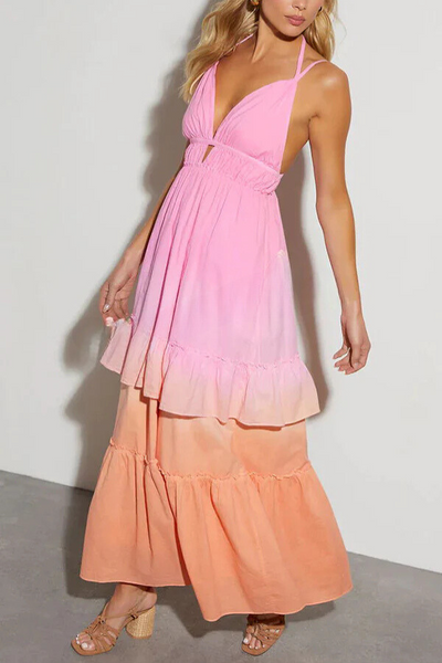 Celeste® | Living For Beach Days Neckholder-Maxikleid aus Leinenmischung mit Farbverlauf und Taschen