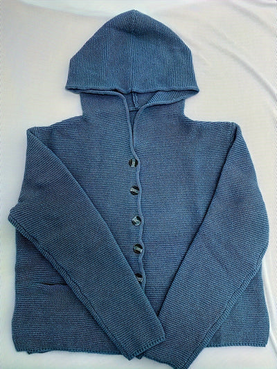 Grauer Kapuzen-Cardigan mit Knöpfen - Lara