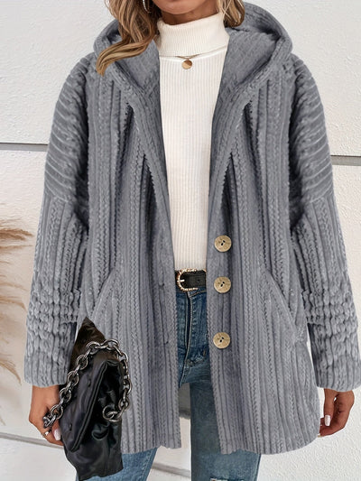 Grauer Kapuzenmantel mit Knöpfen - Lara