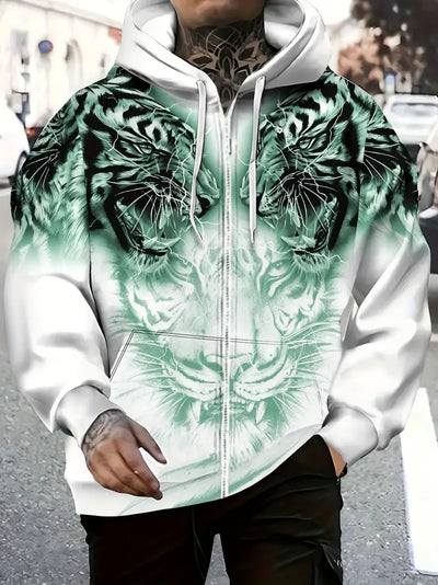 Murillo – Lässige Langarm Kapuzenpullover Jacke Mit Tigerprint