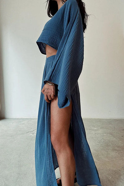 Stella® | Schickes, lässiges zweiteiliges Set aus Baumwolle und Leinen mit Schlitz