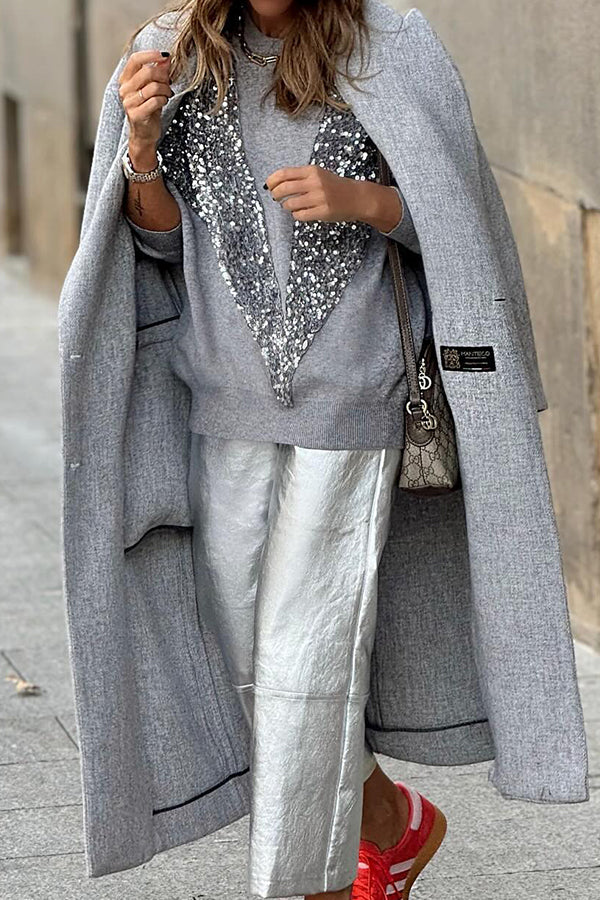 Lena® | V-förmiges, mit Pailletten verziertes Pullover-Sweatshirt-Oberteil