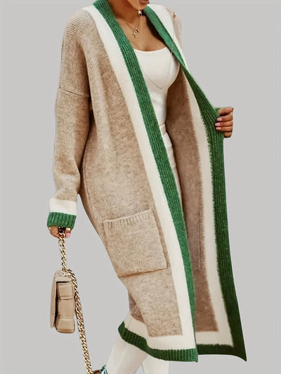 Langer Cardigan mit Offener Vorderseite - Farbkontrast-Design