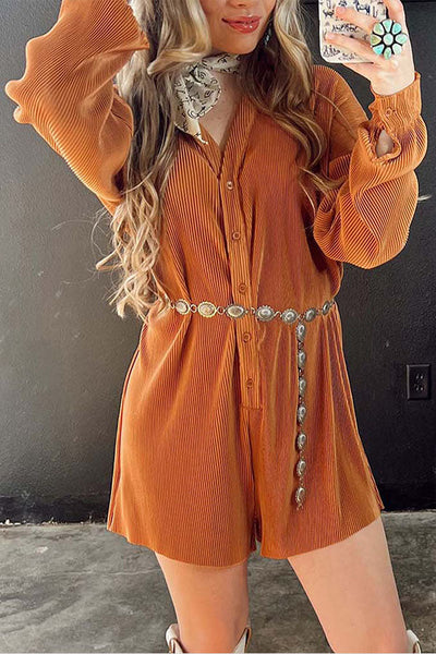 Makayla® | Gerippter Strampler aus Cord mit V-Ausschnitt und Knopfleiste vorne