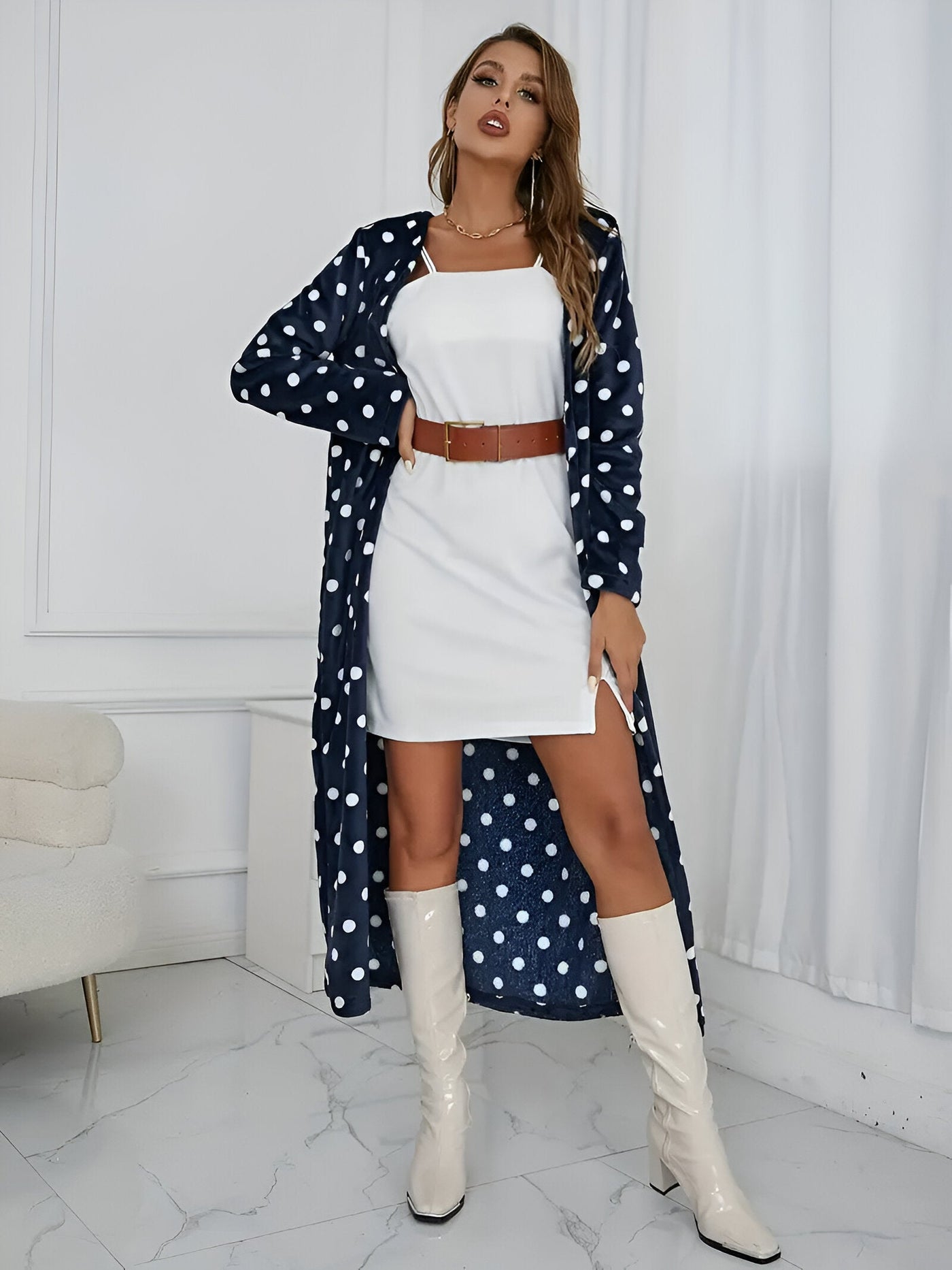 Cornelia | Dalmatiner-Muster Midi-Cardigan