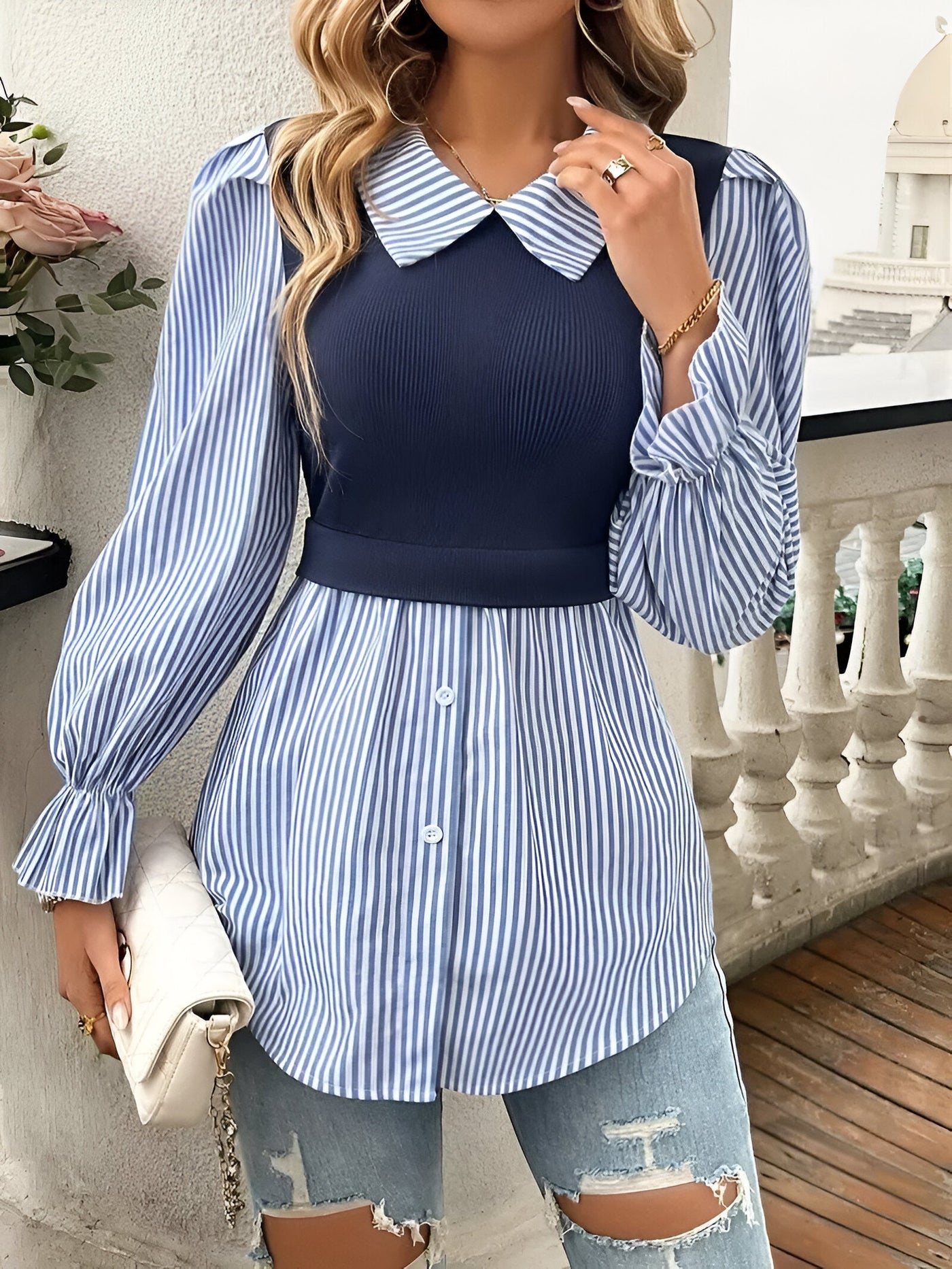 Juna | Stylische Bluse mit Blockstreifen