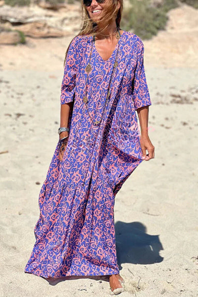 Valeria® | Modisches, bedrucktes Maxikleid mit halben Ärmeln, lockerem Swing-Stil