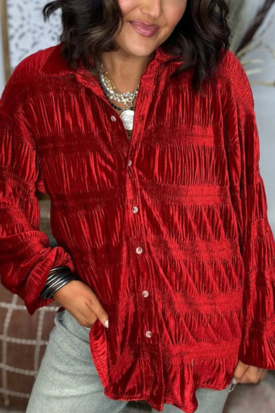 Kara® | Damenoberteil aus gerafftem Samt mit Knopfleiste