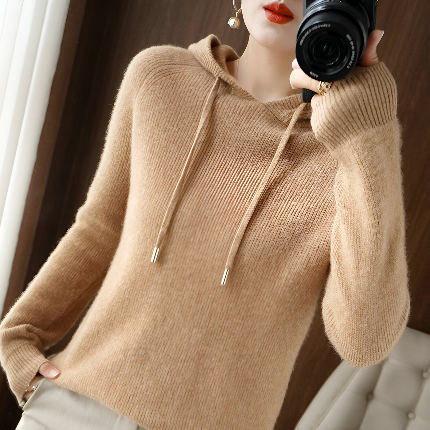 Sina | Kuscheliger Kaschmir-Wollmischung Kapuzen-Pullover-Mantel