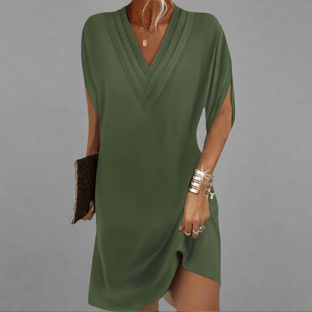 Anja| Elegantes V-Ausschnitt Damenkleid Aus Premiumstoff Für Festliche Anlässe