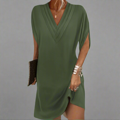 Anja| Elegantes V-Ausschnitt Damenkleid Aus Premiumstoff Für Festliche Anlässe