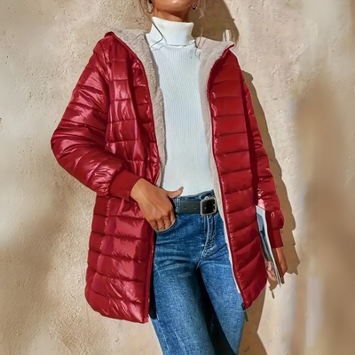 Ultra-gemütliche Kapuzen-Pufferjacke mit Fleece-Futter für Frauen