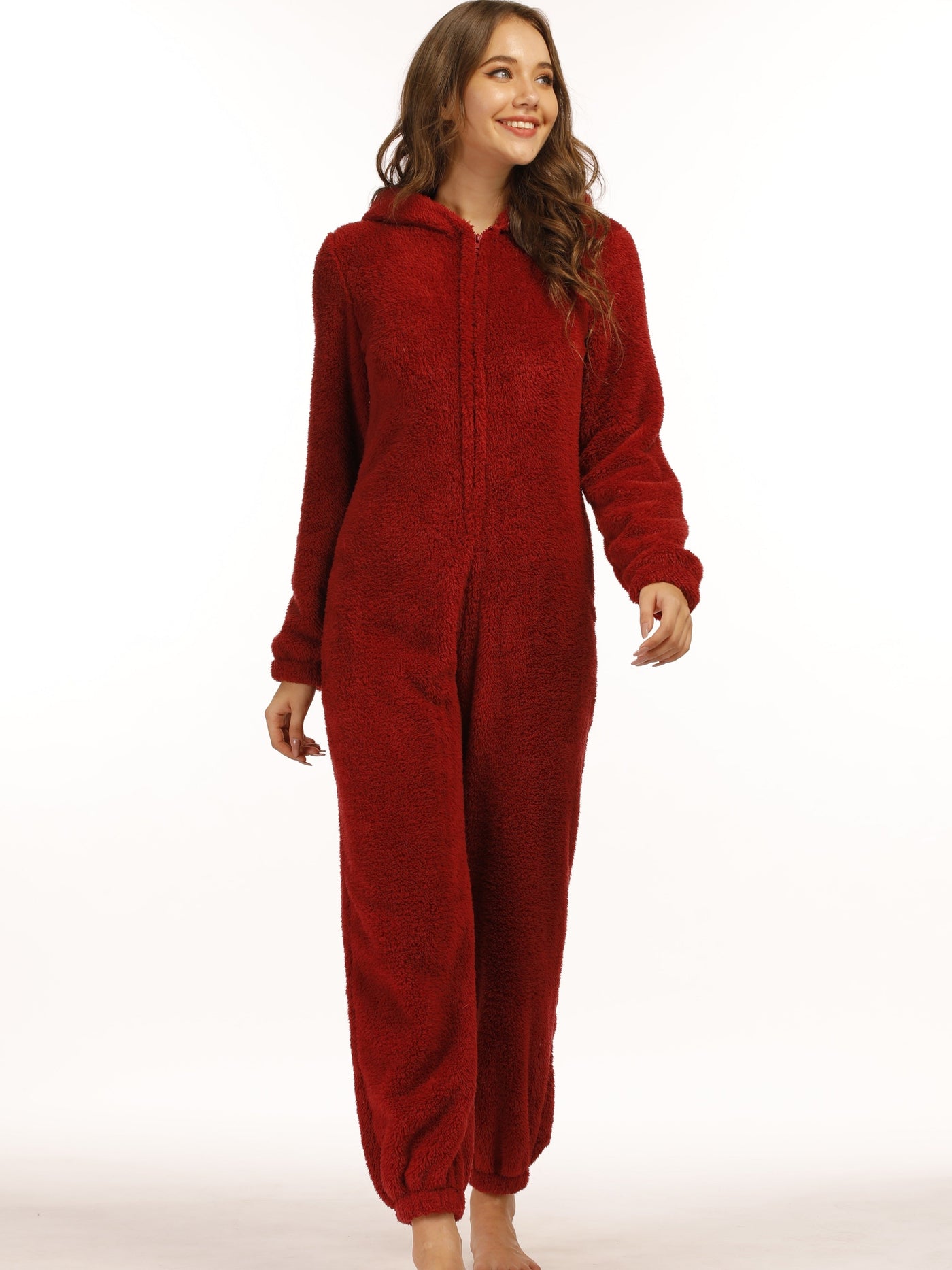 Reißverschluss Teddy-Jumpsuit mit Kapuze