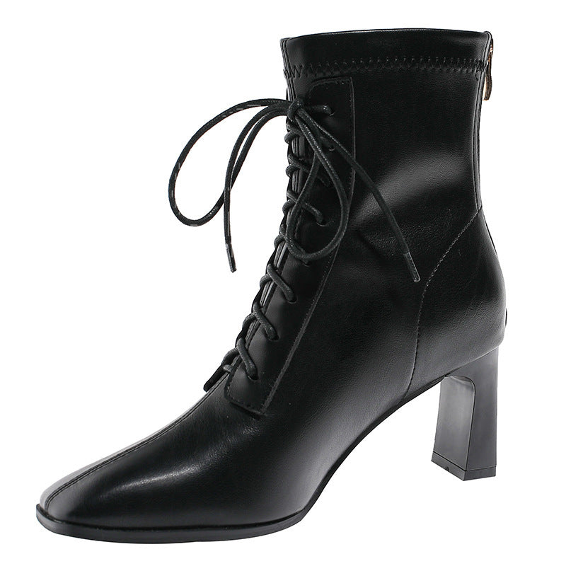 Jessie – Damen Stiefeletten mit eckiger Spitze und hohem Absatz aus veganem Leder
