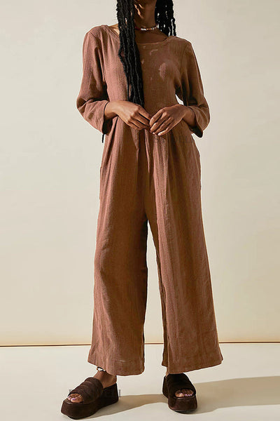 Lizzy® | Mehrfarbiger, lockerer, lässiger Overall mit weitem Bein und Rundhalsausschnitt