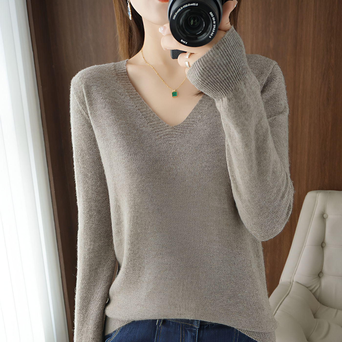 Lieselotte | Gemütlicher V-Ausschnitt Strickpullover