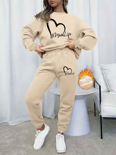 Bequemer Damen-Pullover mit Rundhals und Jogginghosenkleid | Warmes Set für Herbst und Winter