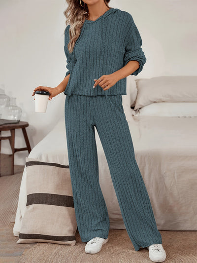 Damen Komfort Zweiteiler aus Strick - Sportlicher Hoodie mit Jogginghose - Relaxed Fit