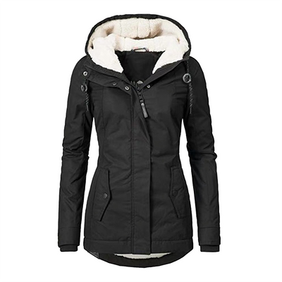 Wasserdichte Damen Winterjacke mit Teddy-Futter, Kapuze und Reißverschluss-Taschen