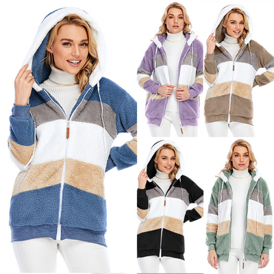 Damen Plüschjacke mit Kapuze