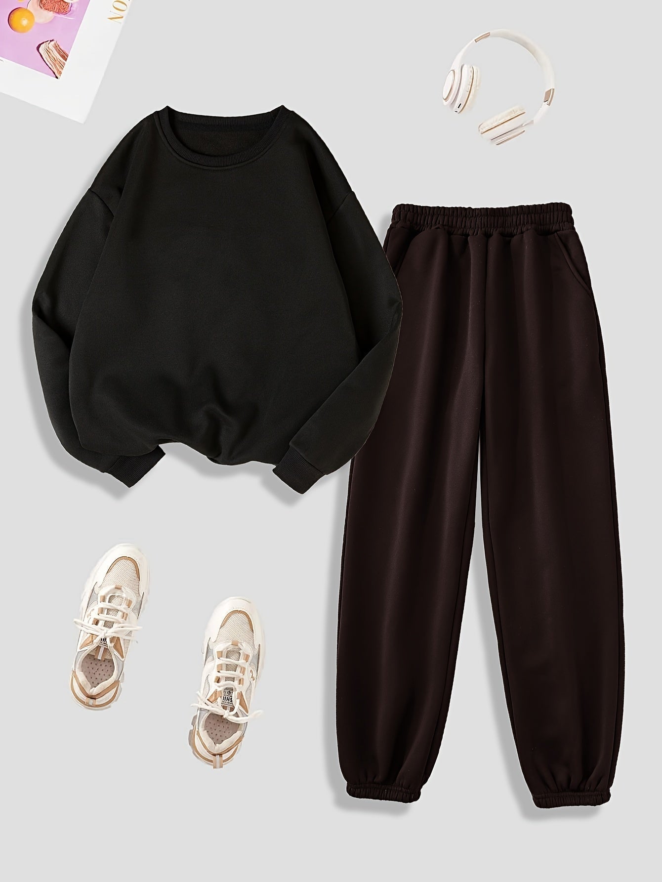 Kuschelig-warmes Damen-Loungewear-Set mit Plüschfutter für Herbst und Winter