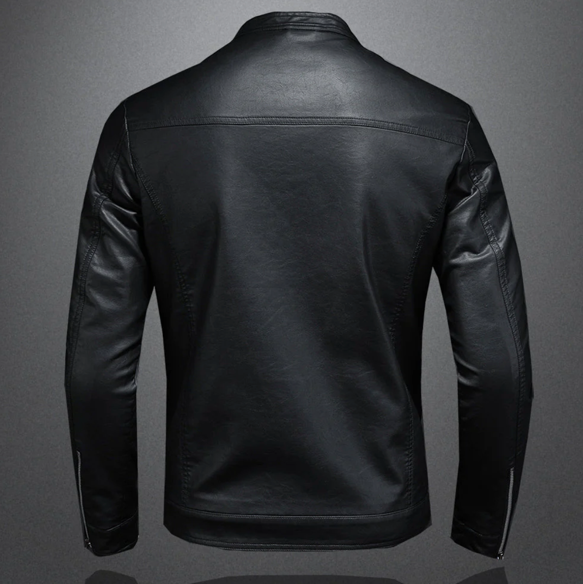 Minimalistische schwarze Lederjacke für Männer mit schlankem Design