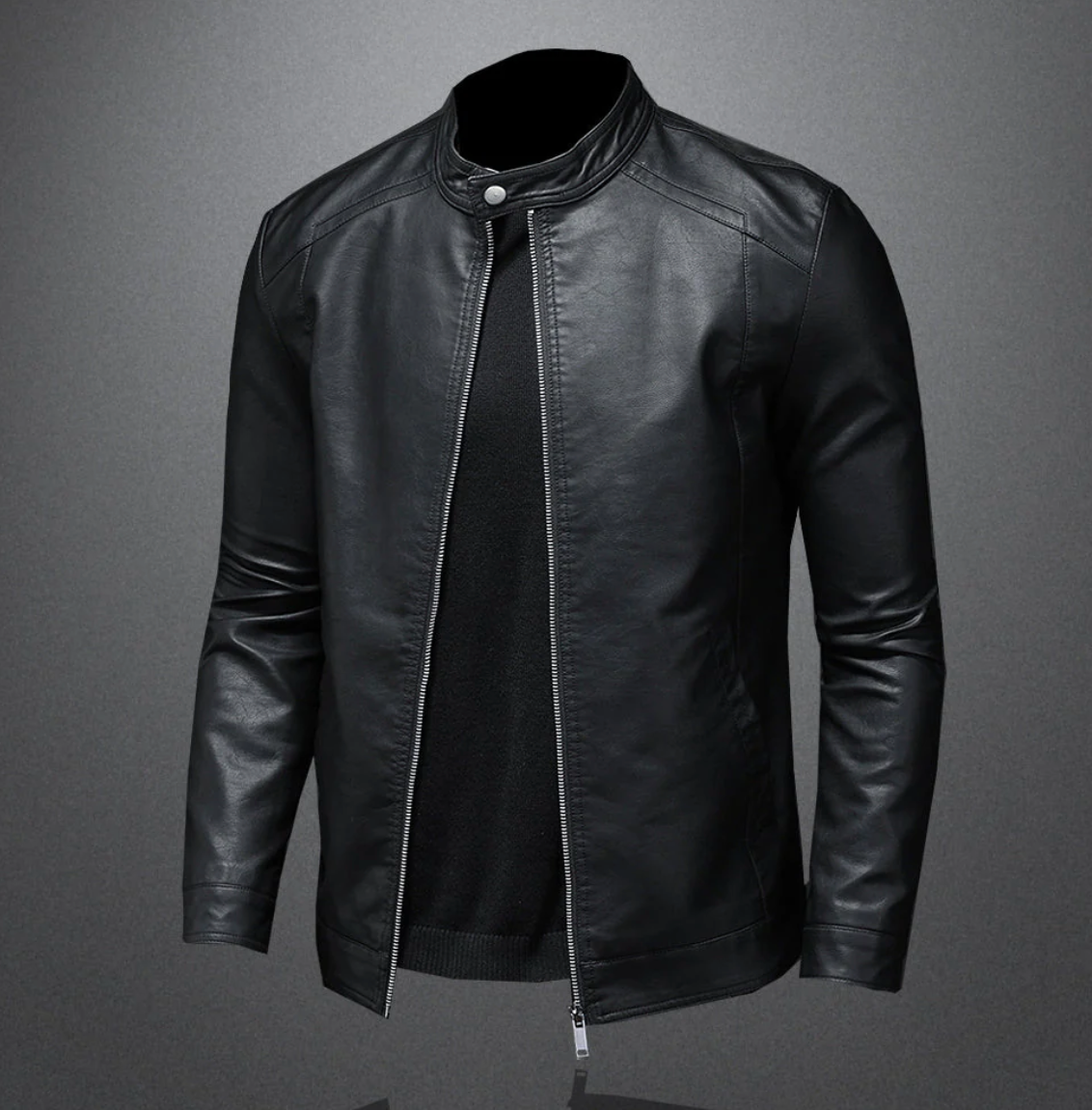Minimalistische schwarze Lederjacke für Männer mit schlankem Design