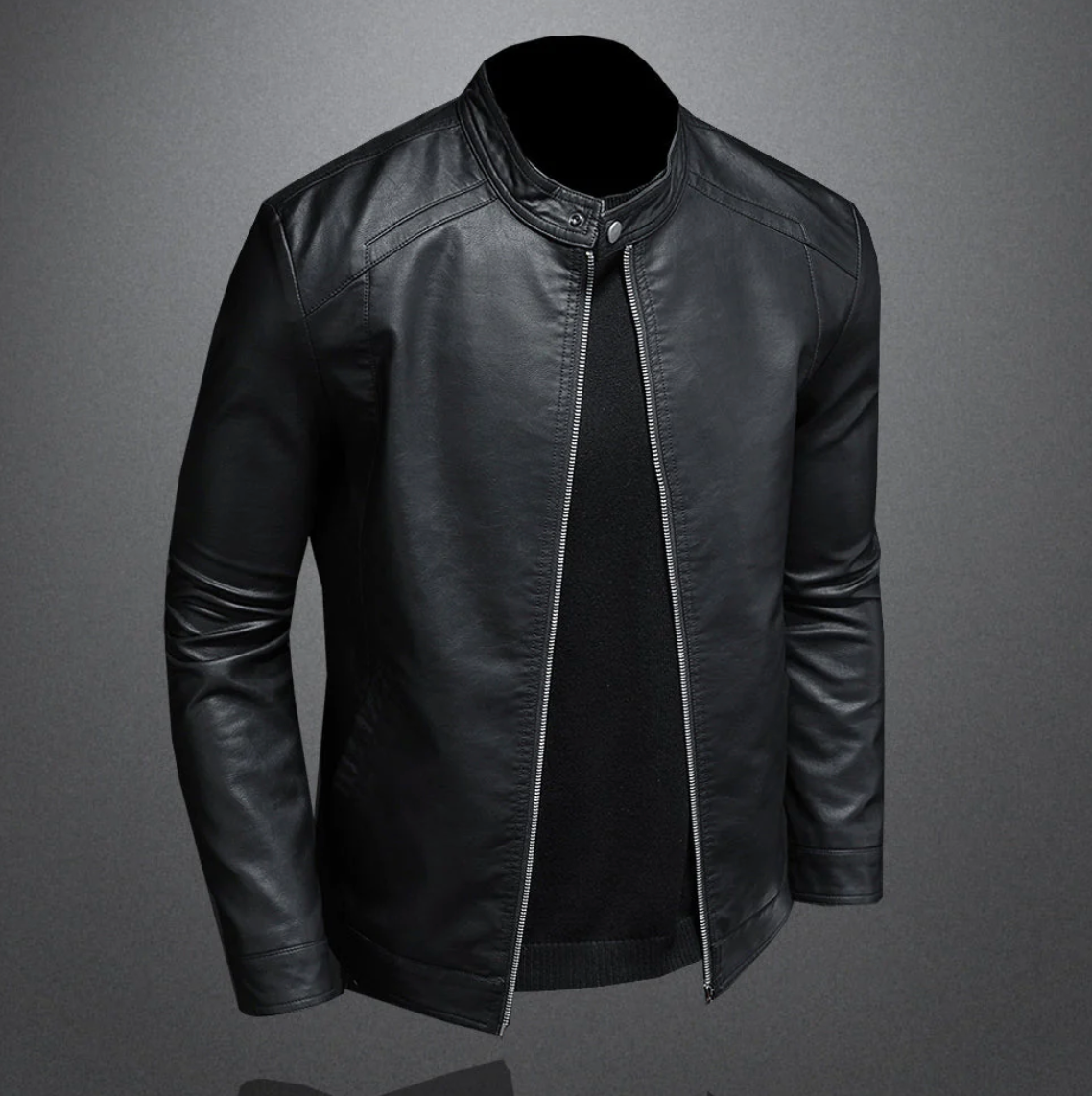 Minimalistische schwarze Lederjacke für Männer mit schlankem Design
