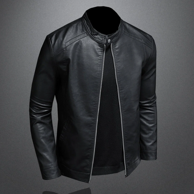 Minimalistische schwarze Lederjacke für Männer mit schlankem Design