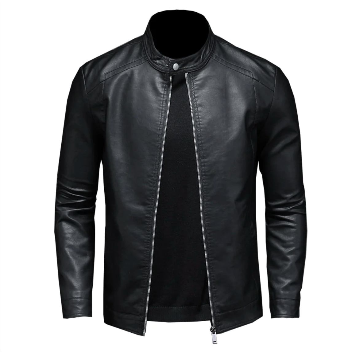 Minimalistische schwarze Lederjacke für Männer mit schlankem Design