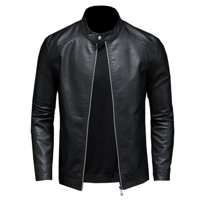 Minimalistische schwarze Lederjacke für Männer mit schlankem Design