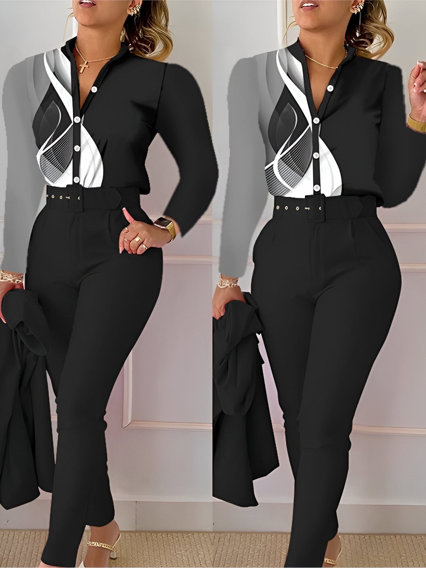 Aranka |  Oberteil mit V-Ausschnitt und hochtaillierte Hose (Saison 1)