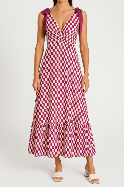 Ärmelos Damen Maxikleid Mit V-Ausschnitt und Krawattenschulter - Lóreley