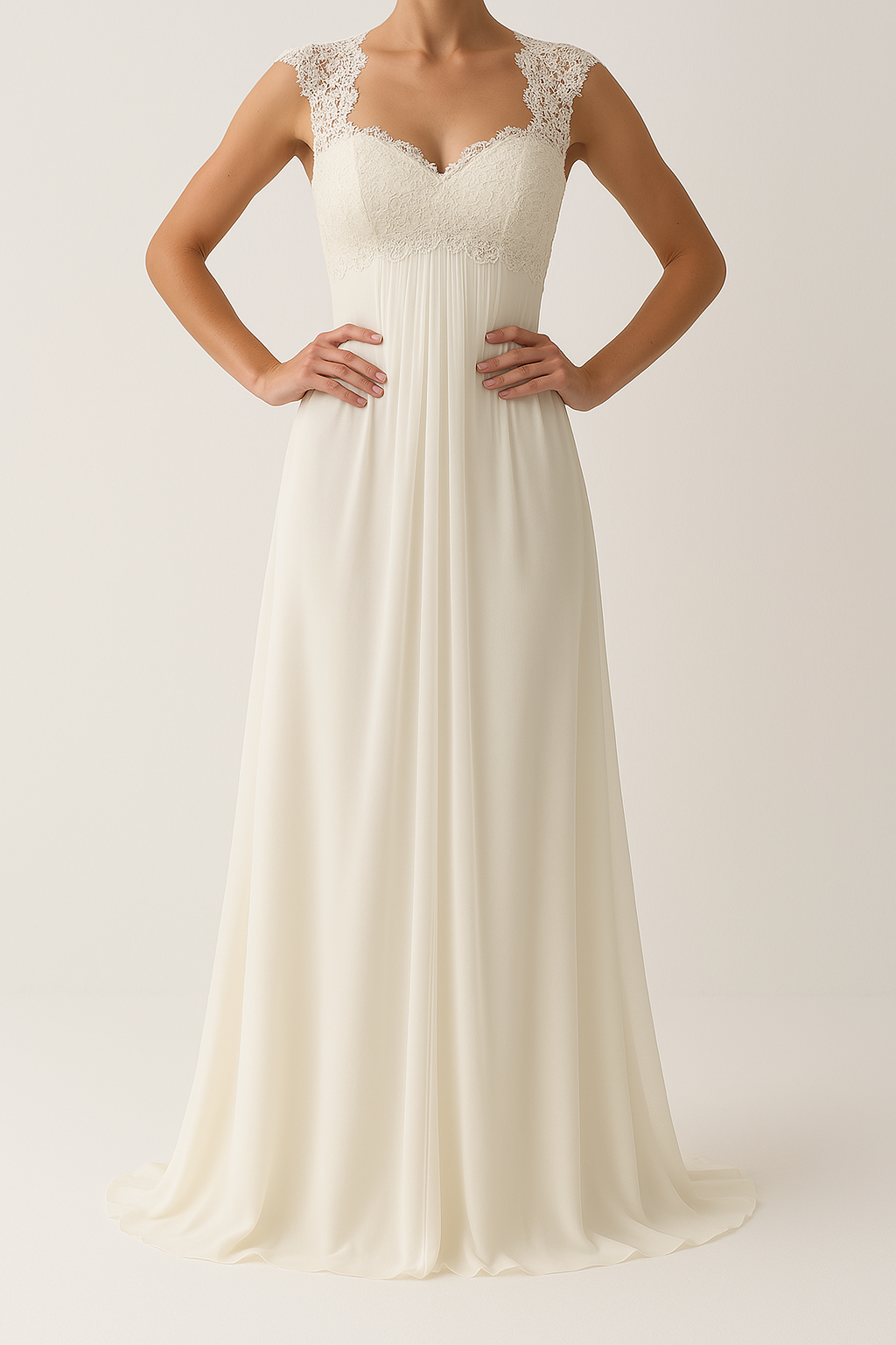 Thyra – Damen Brautkleid in Elfenbein mit Spitzenträgern